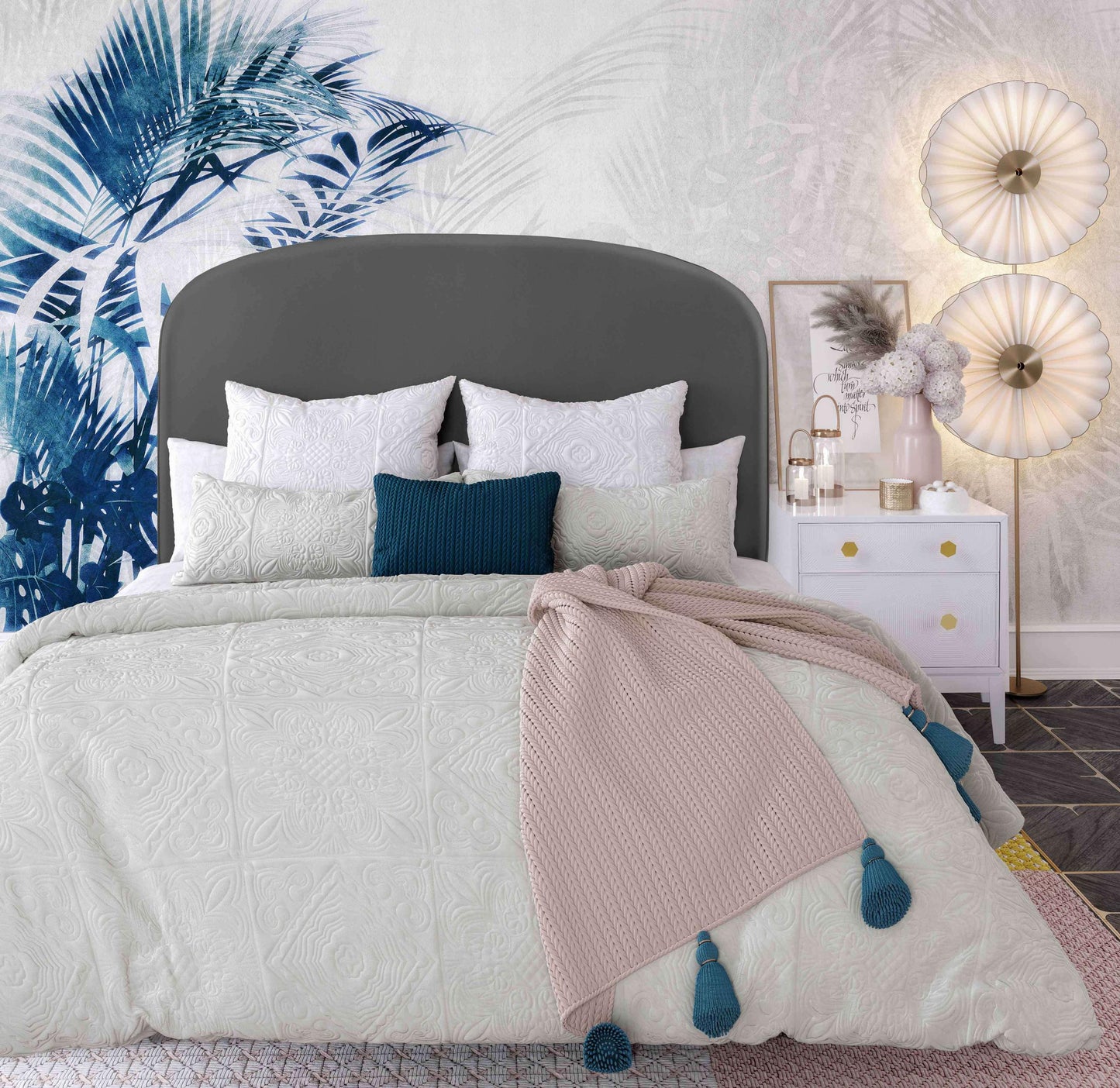 Vivi Grey Velvet Bed in Queen