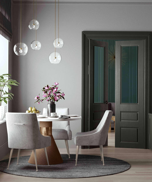 Beatrix Pleated Light Grey Velvet Side Chair - Silver Legs