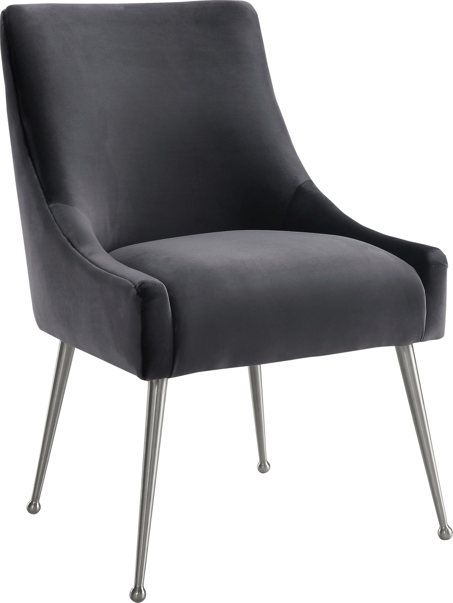 Beatrix Dark Grey Velvet Side Chair - Silver Legs
