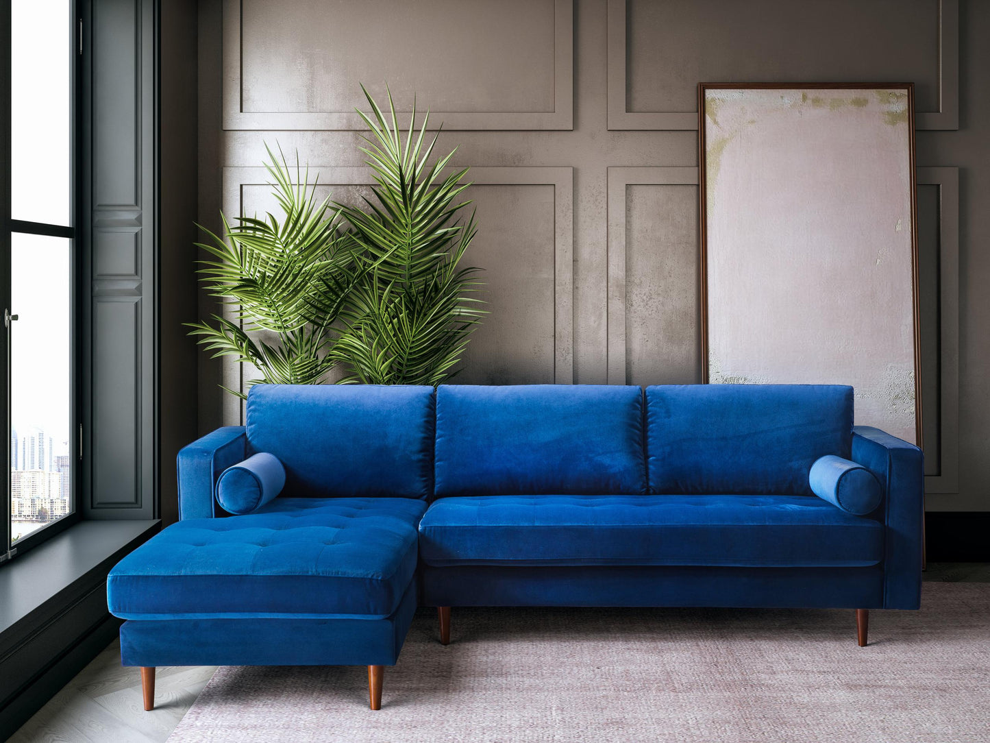 Como Navy Velvet Sectional LAF