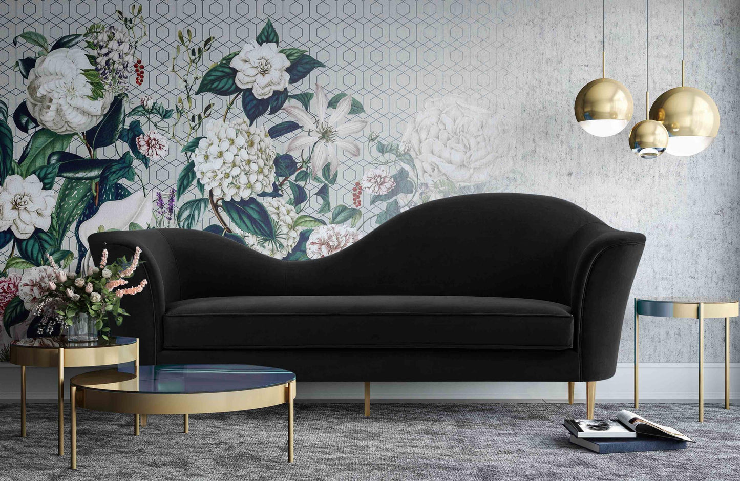 Plato Black Velvet Sofa