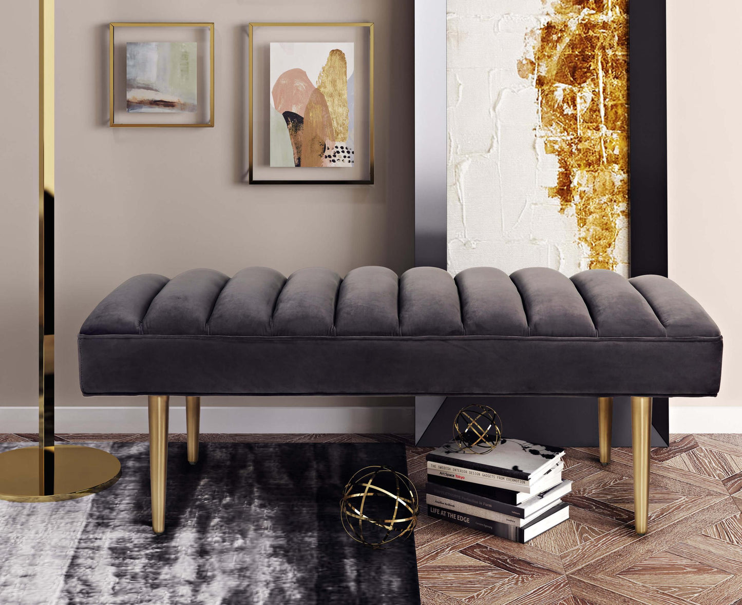 Jax Grey Velvet Bench