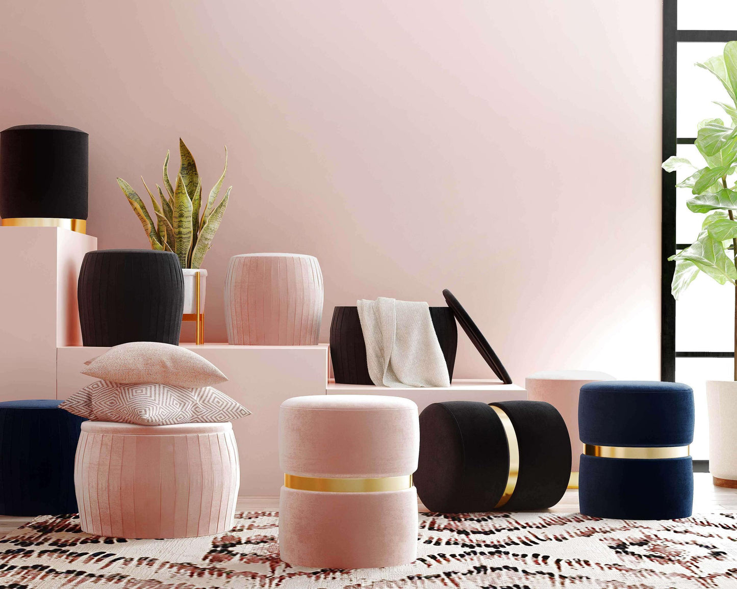 Fleur Blush Velvet Storage Ottoman