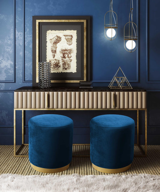 Opal Navy Velvet Ottoman