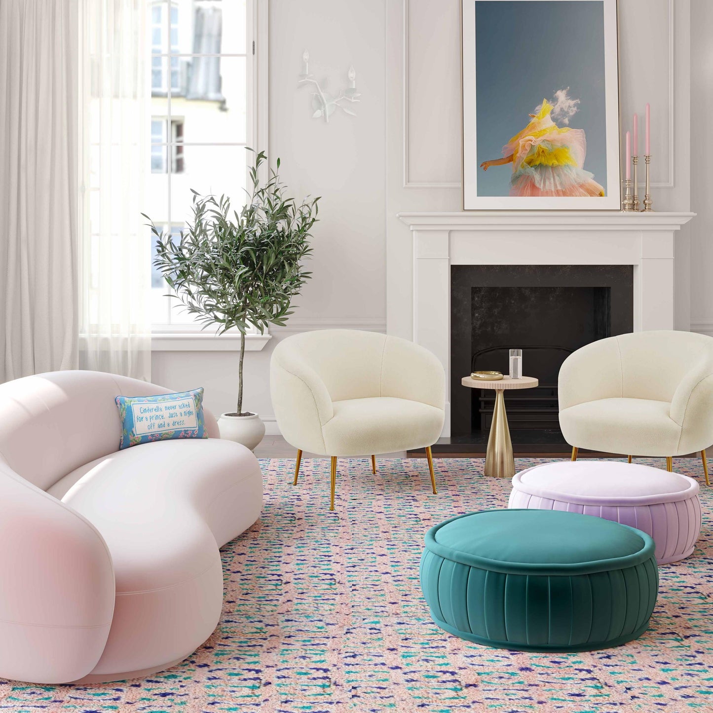 Rylee Teal Velvet Ottoman