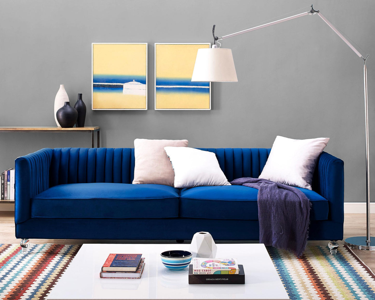 Aviator Blue Velvet Sofa