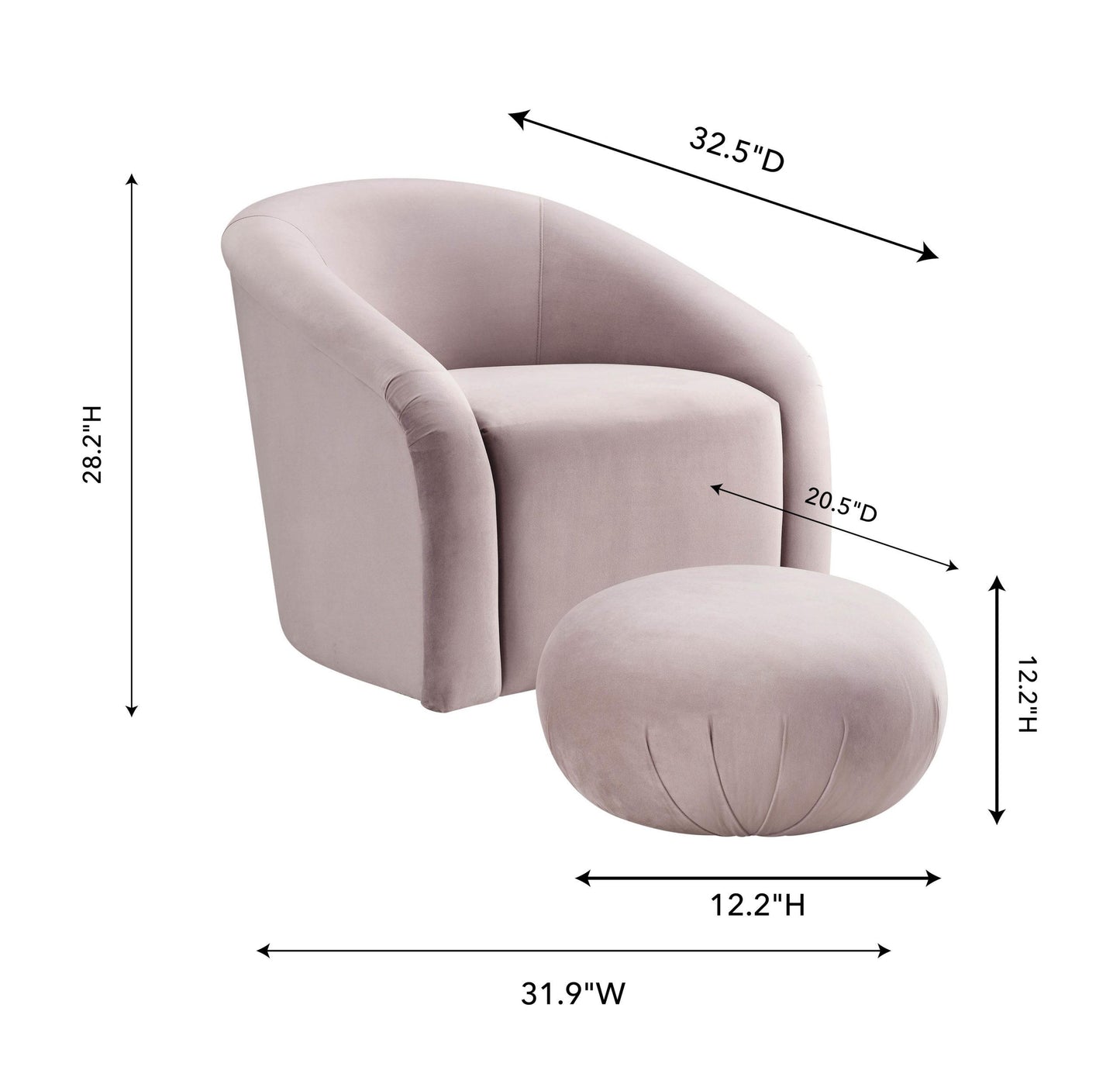 Boboli Mauve Velvet Chair + Ottoman Set
