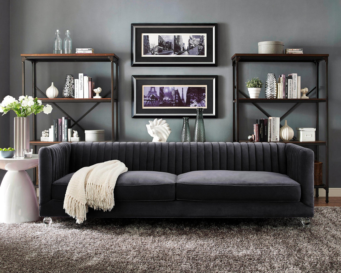 Aviator Grey Velvet Sofa