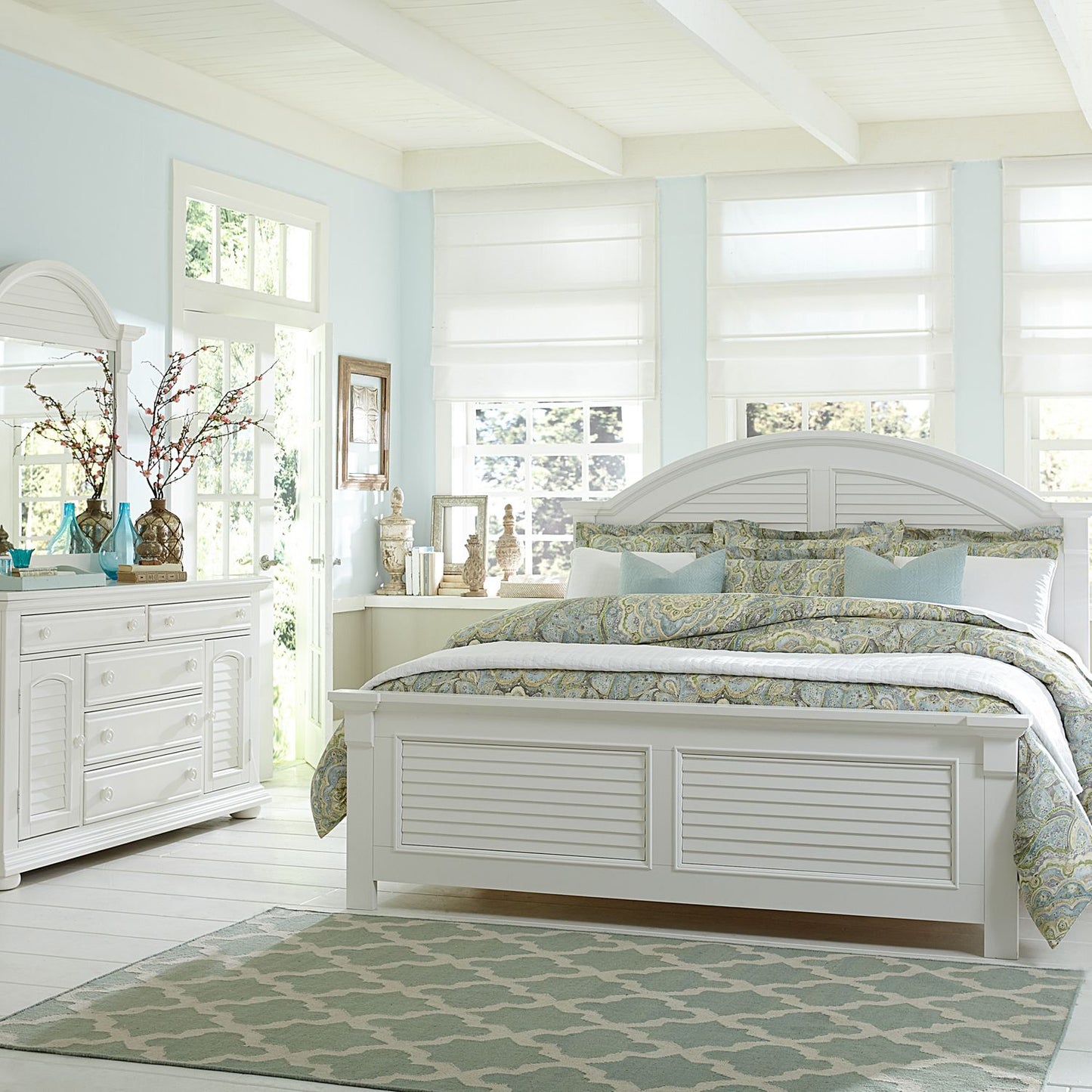 Summer House I - King Panel Bed, Dresser & Mirror, Night Stand