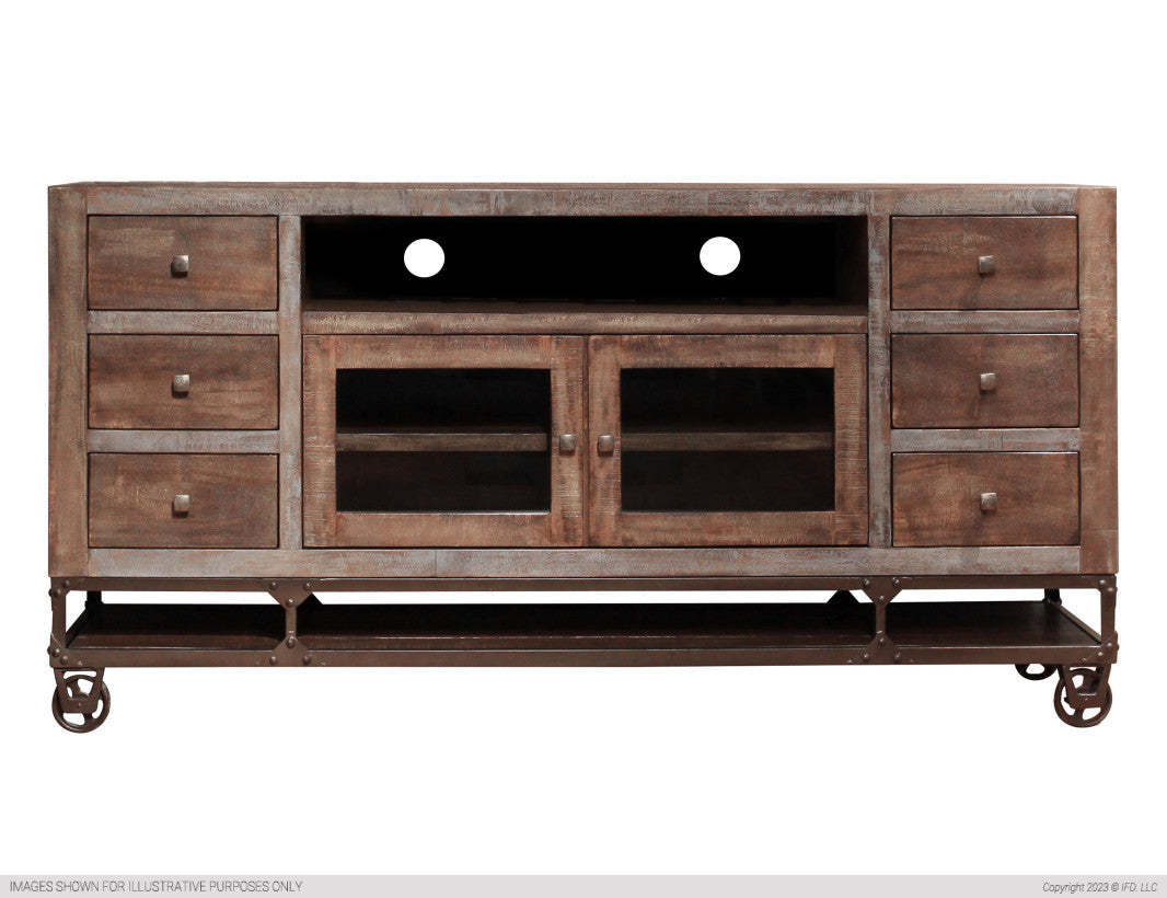 76" TV Stand w/2 Glass doors, 6 Drawers