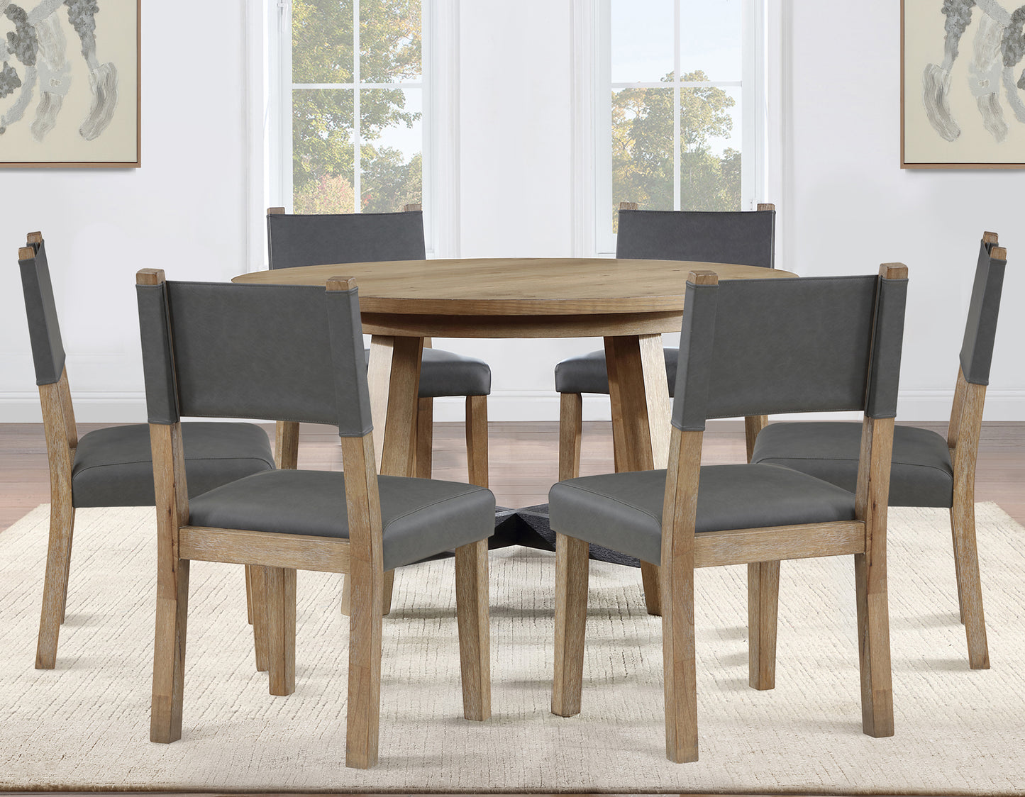 Aubrey Side Chair, Gray Vegan Leather with Driftwood finish