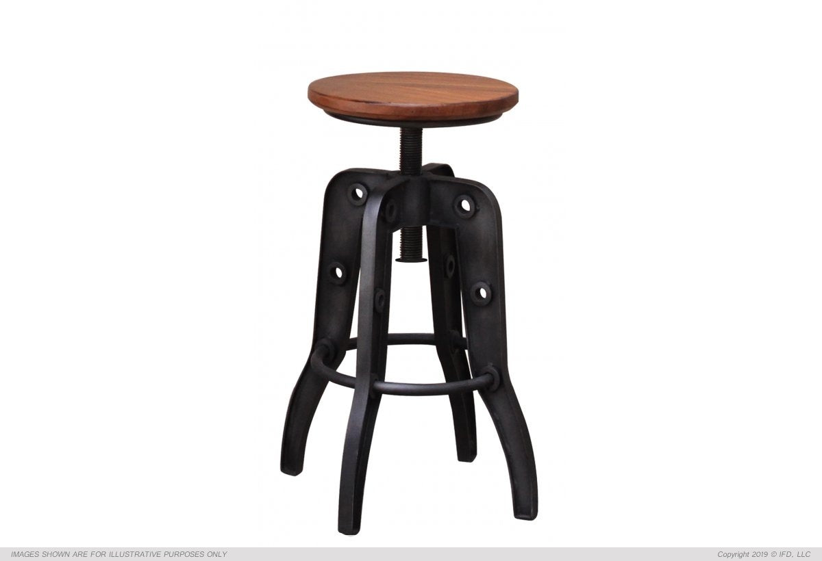 Wooden Round Seat Adjustable 24-30" Swivel Iron Base Barstool