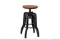 Wooden Round Seat Adjustable 24-30" Swivel Iron Base Barstool