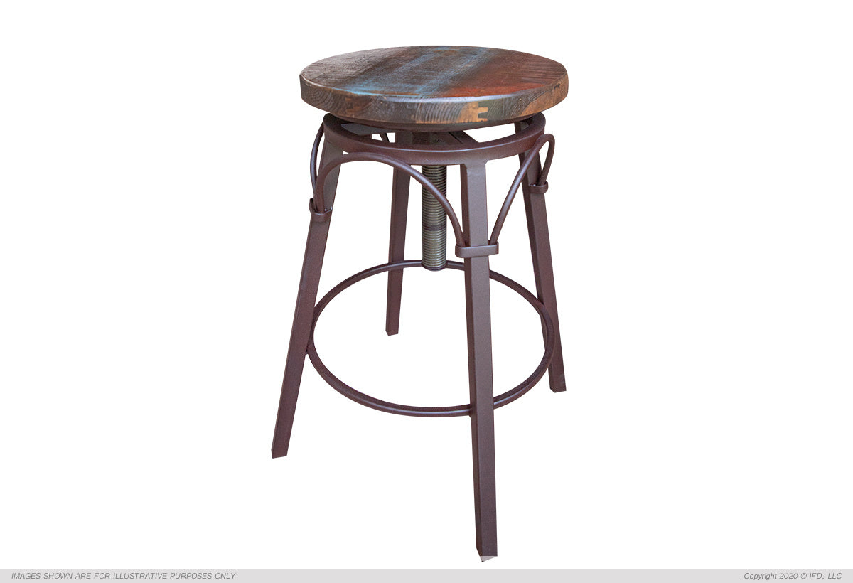 Wooden Multicolor Seat Adjustable 24-30" Swivel Iron Base Barstool