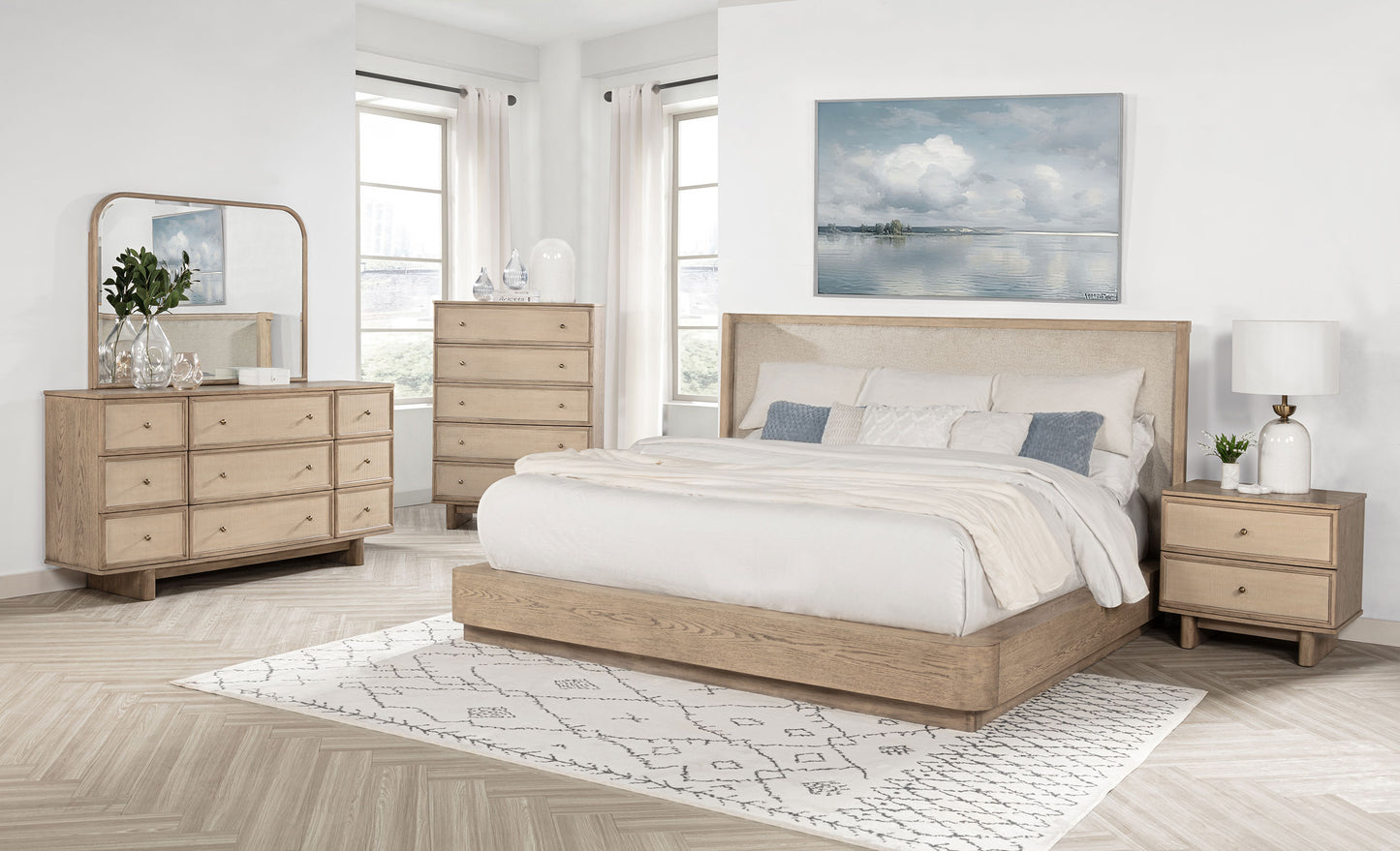 Kailani 52-inch Queen Wingback Bed Beige Oak