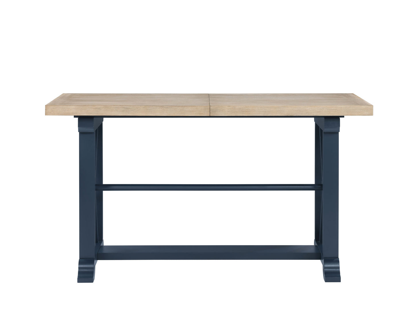 Darcy 64-82″Counter Table with 18-inch leaf, Midnight Blue and Natural Finish