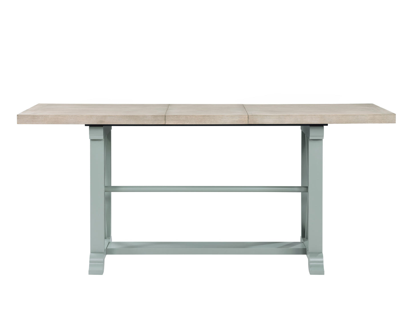 Darcy 64-82″Counter Table with 18-inch leaf, Mint Green and Natural Finish