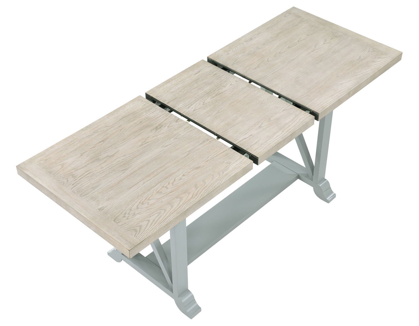 Darcy 64-82″Counter Table with 18-inch leaf, Mint Green and Natural Finish