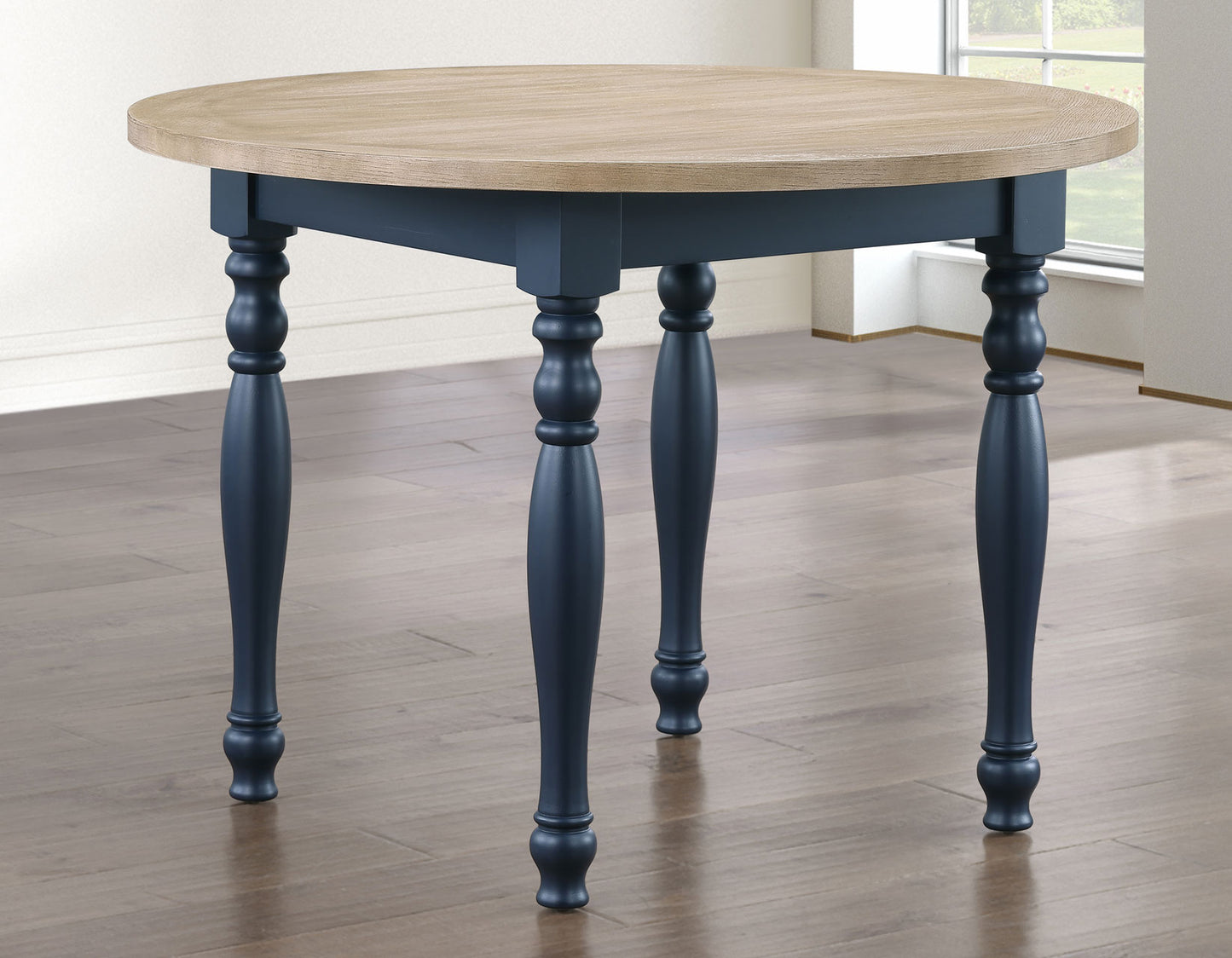 Darcy 42″ Round Dining Table, Midnight Blue and Natural Finish