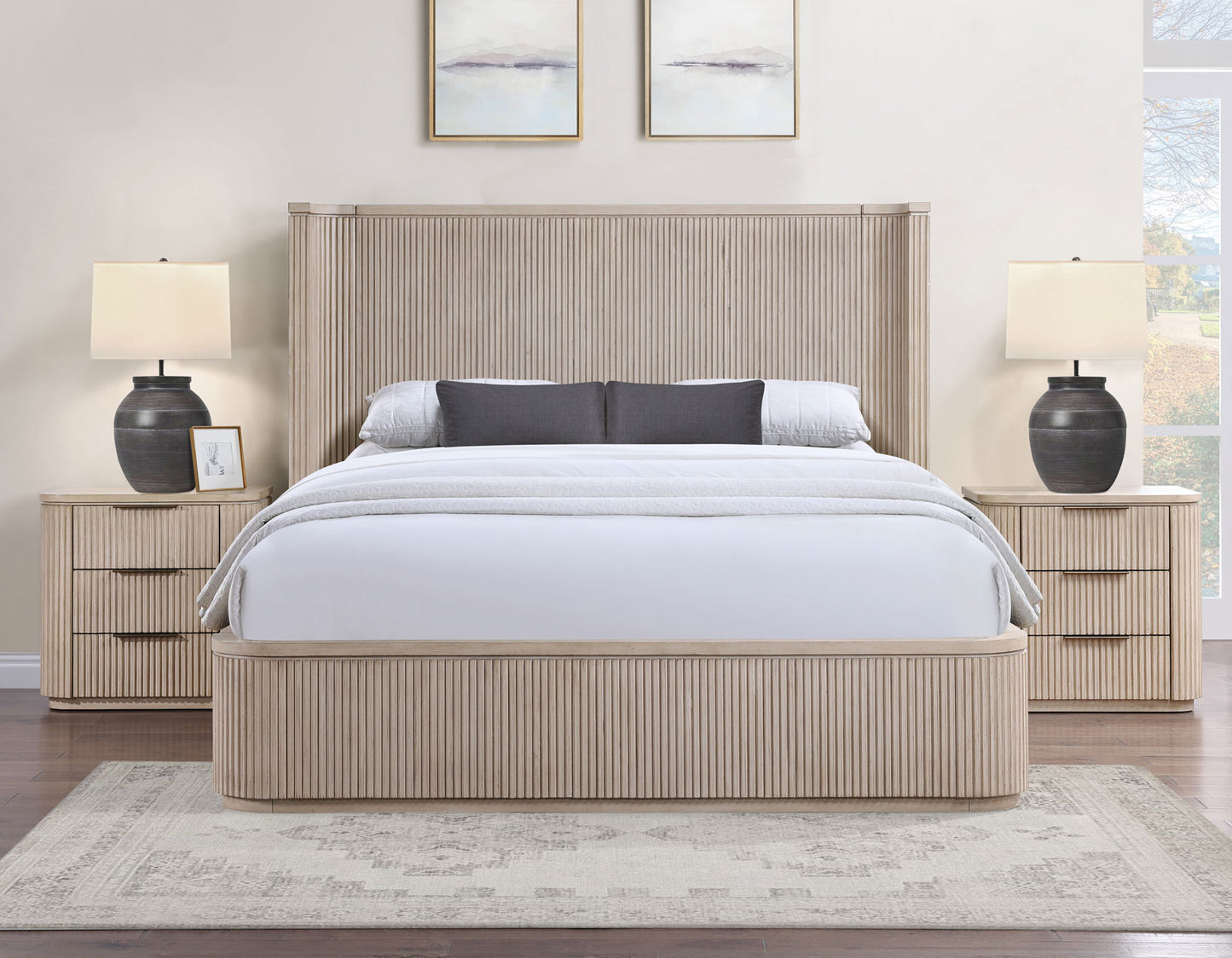 Henry 65″ 6-Drawer Reeded Dresser, Tan Finish