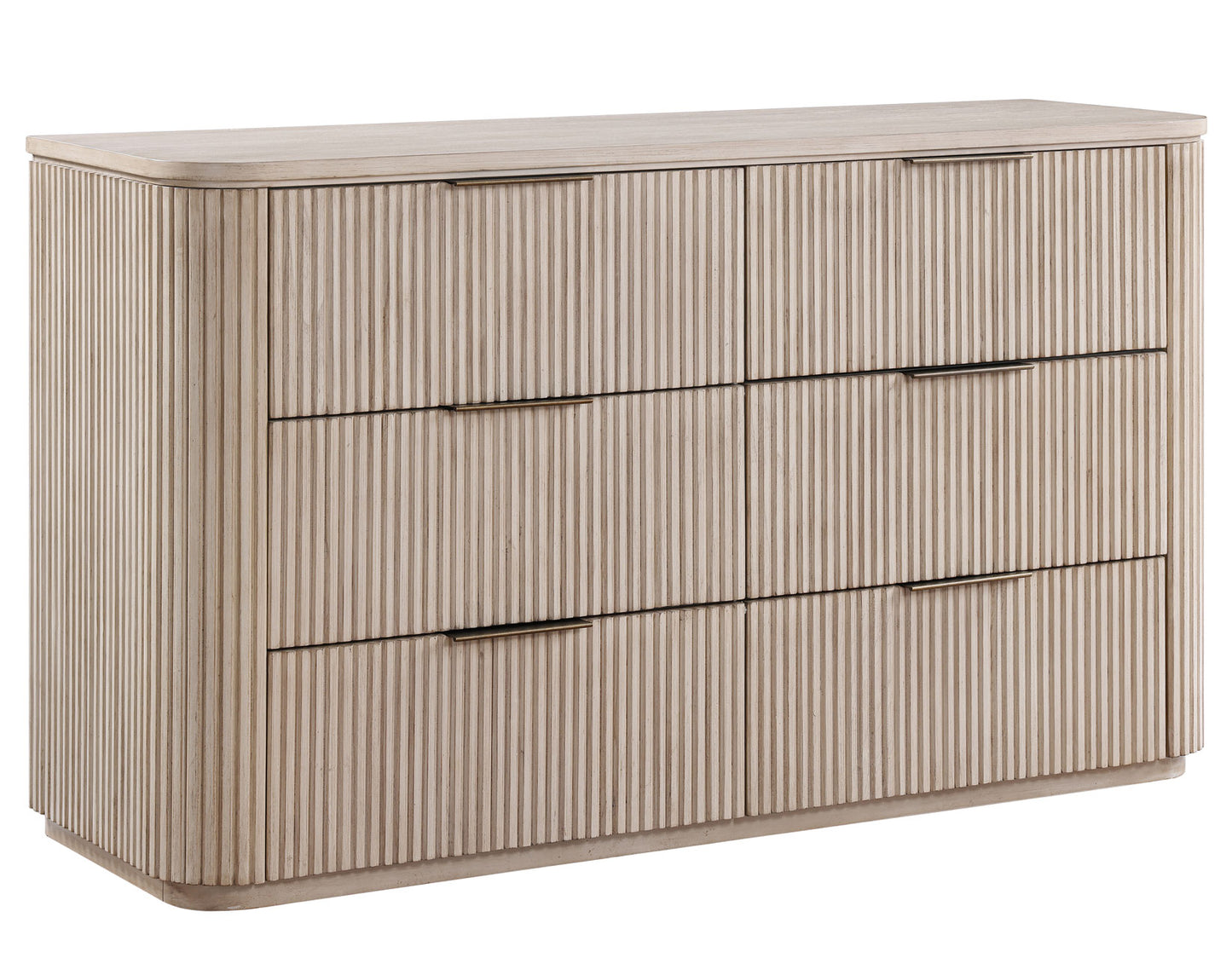 Henry 65″ 6-Drawer Reeded Dresser, Tan Finish