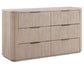 Henry 65″ 6-Drawer Reeded Dresser, Tan Finish