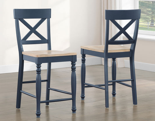 Darcy Solid Wood 24″ Counter Stool, Midnight Blue and Natural Finish