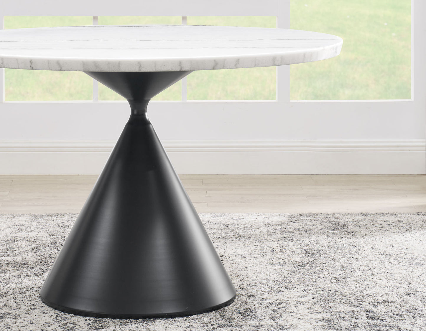 Conrad 48″White Marble Top Table with Black Conical Base