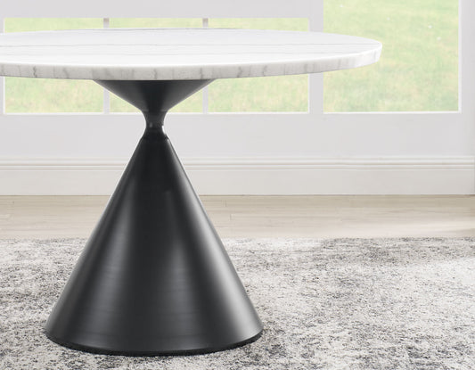Conrad 48″White Marble Top Table with Black Conical Base
