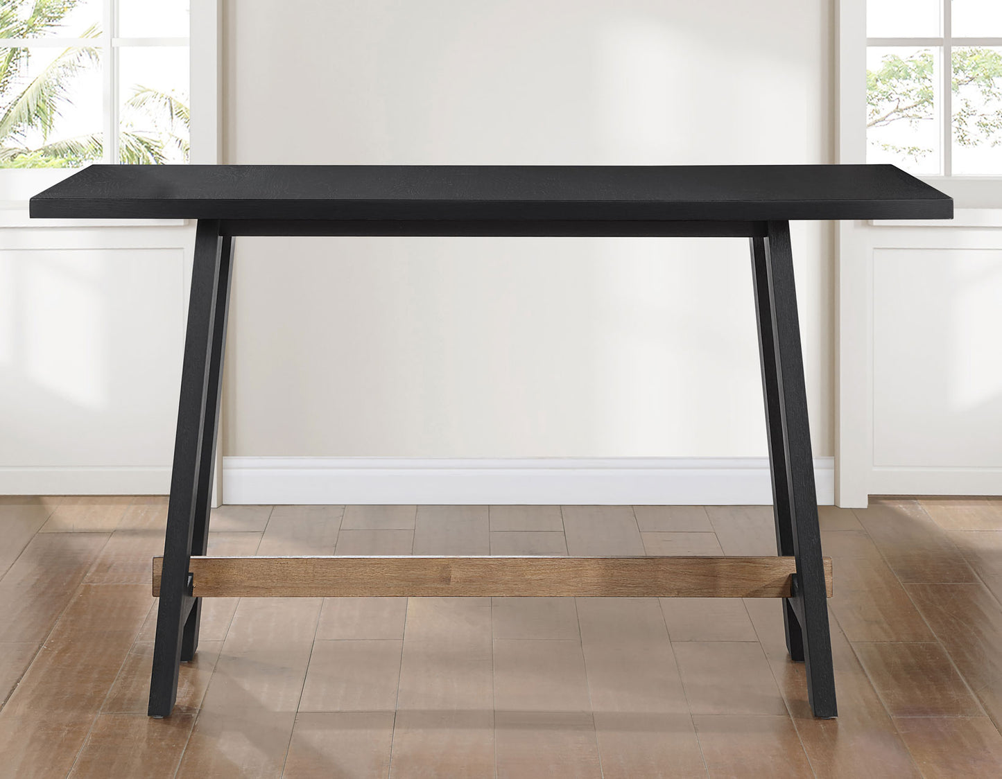 Aubrey 59.5″ Counter Table, Black with Driftwood Stretcher