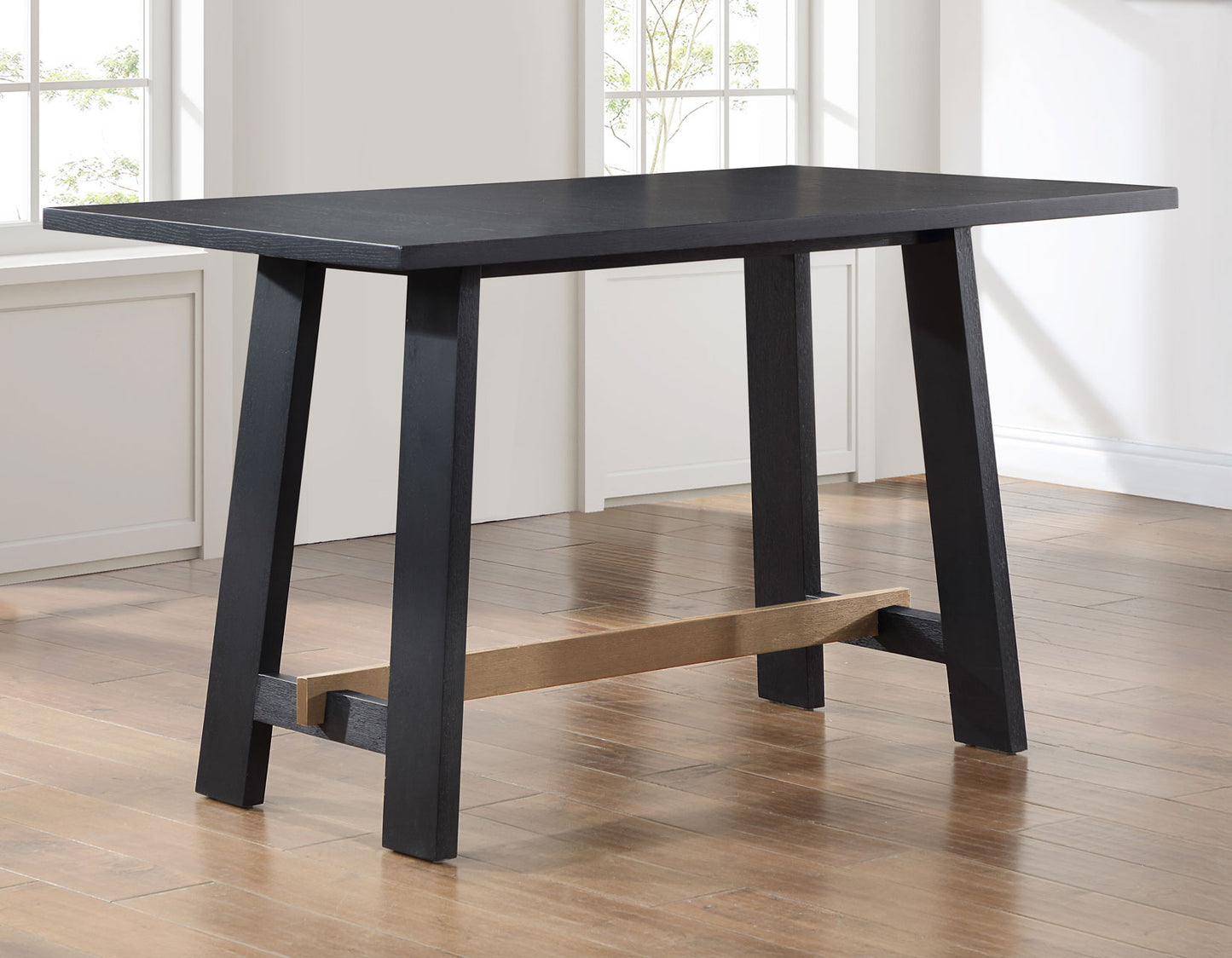 Aubrey 59.5″ Counter Table, Black with Driftwood Stretcher