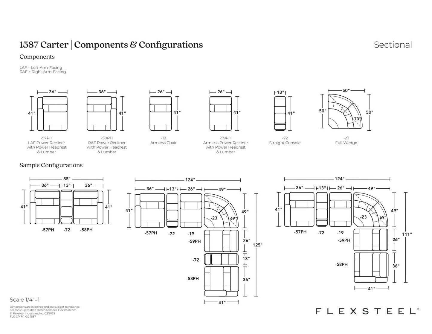 Carter Fabric Power Reclining Sectional with Power Headrests & Lumbar