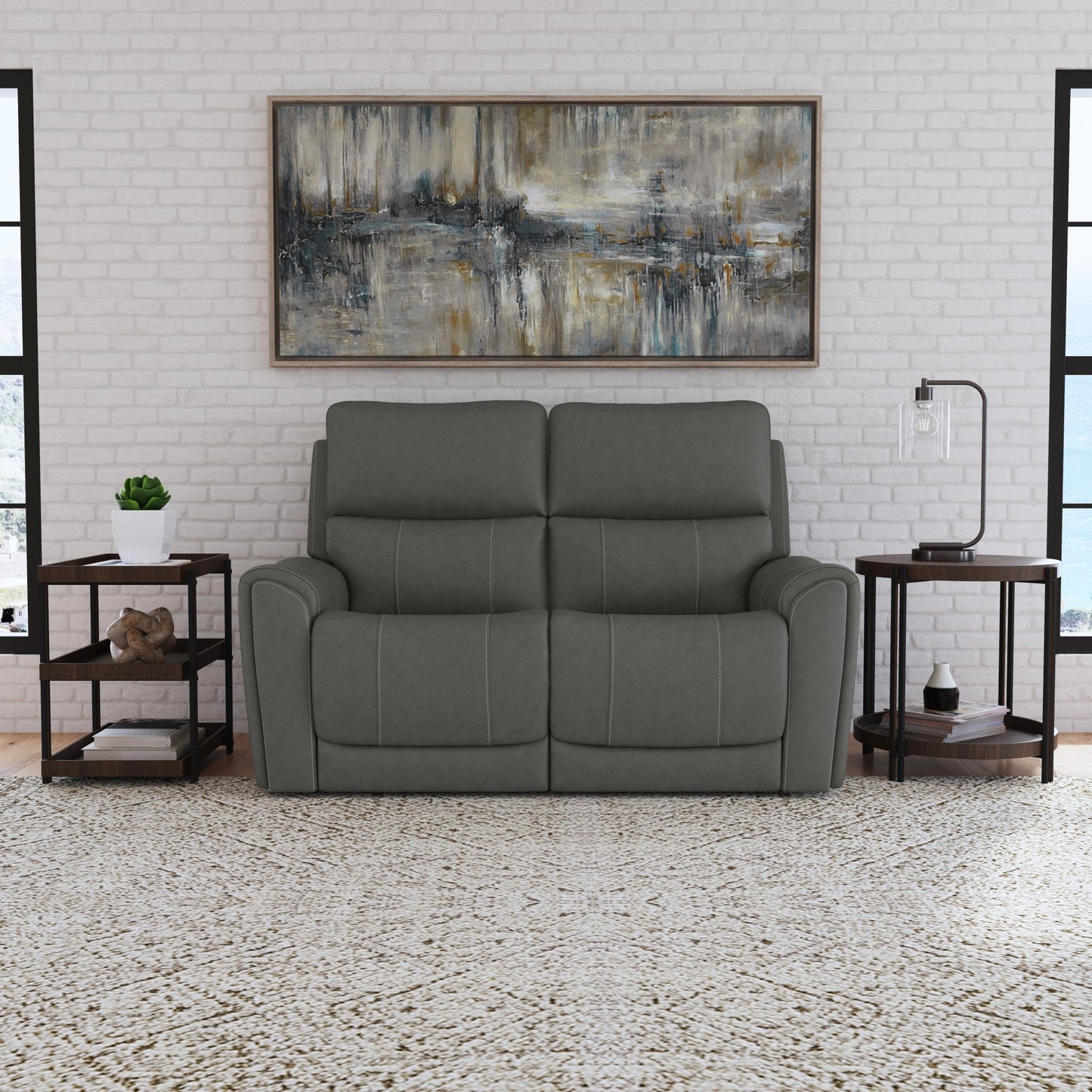 Calvin Smoke Fabric Power Reclining Loveseat with Power Headrests & Lumbar