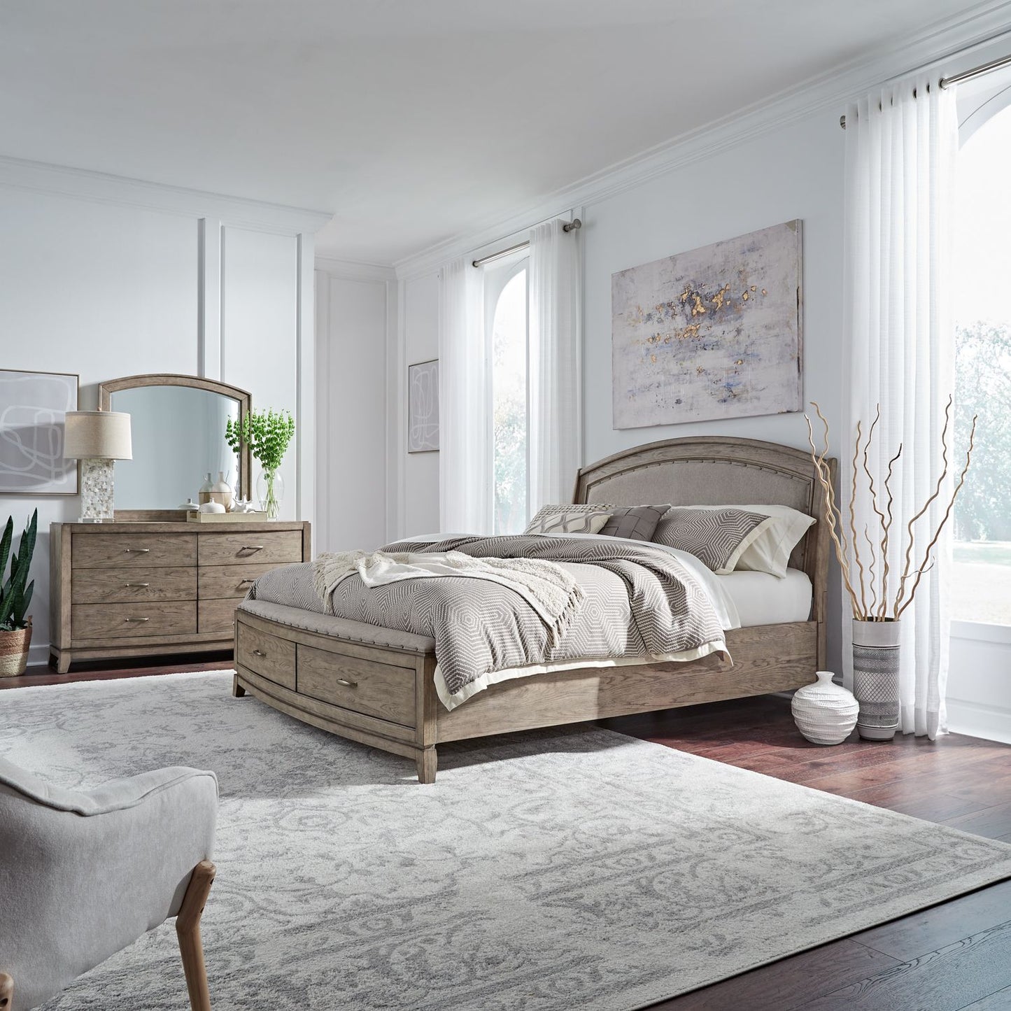 Avalon - King Uph Storage Bed, Dresser & Mirror