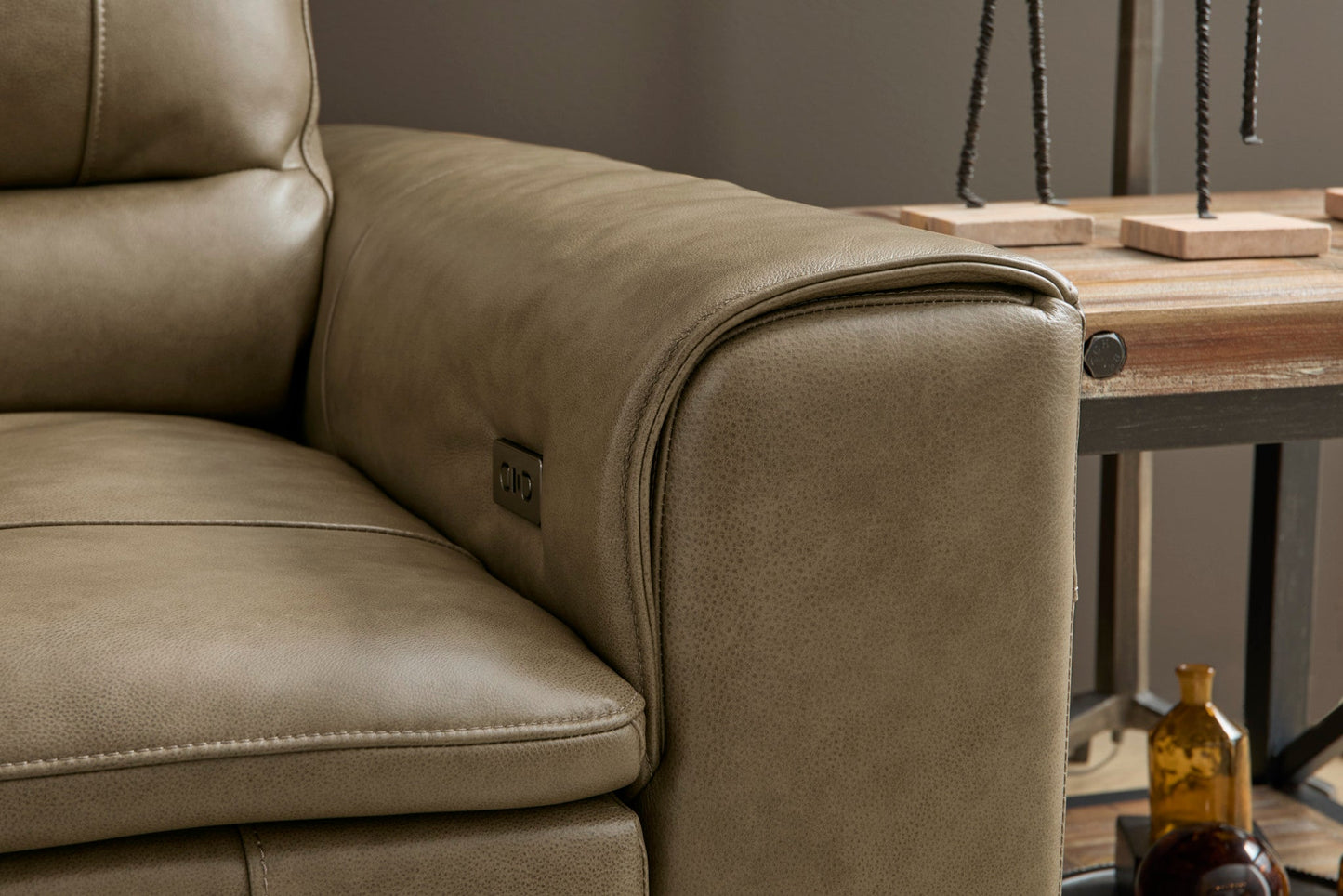 Graham River Leather Power Sliding Sectional