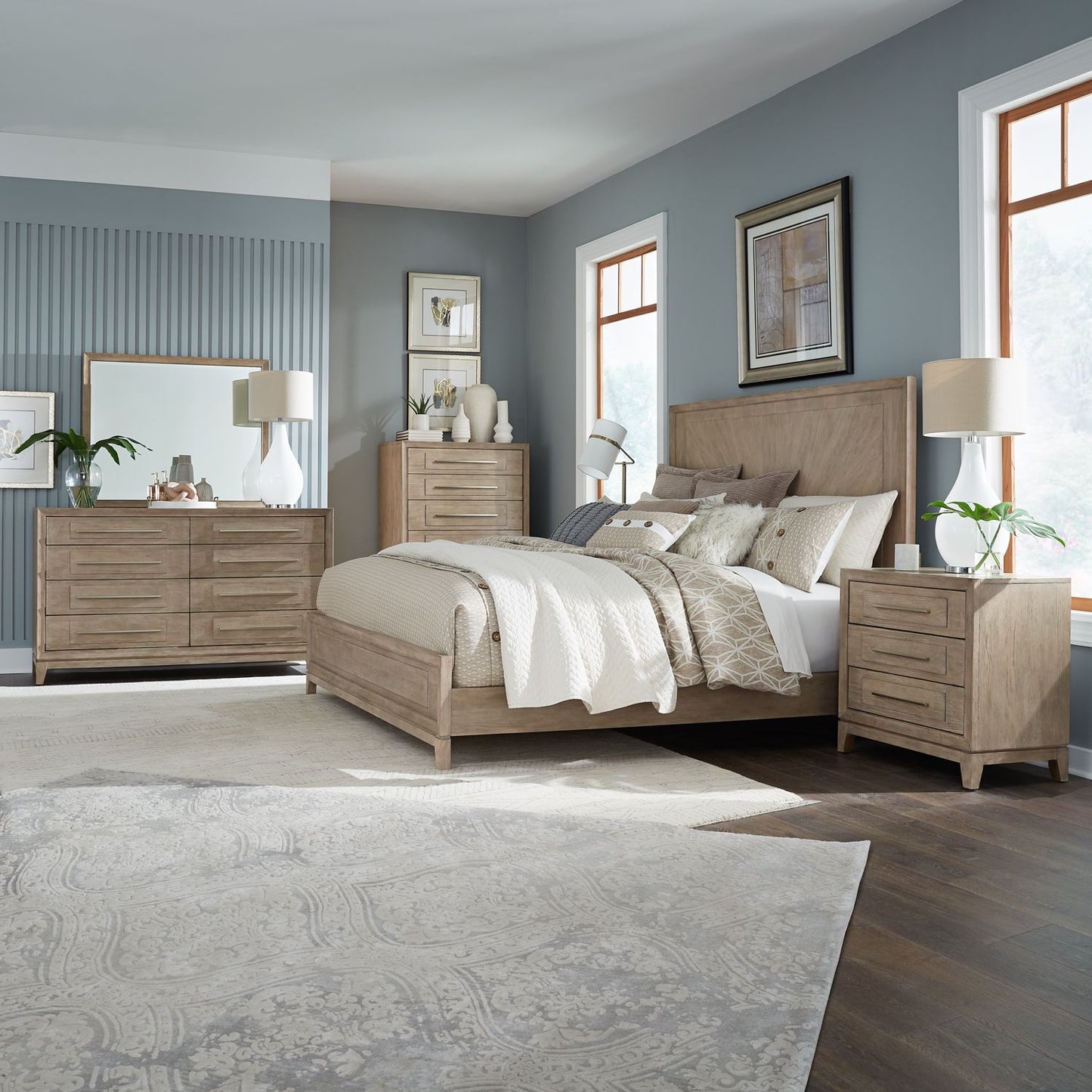 Brentwood - King California Panel Bed, Dresser & Mirror, Chest, Night Stand