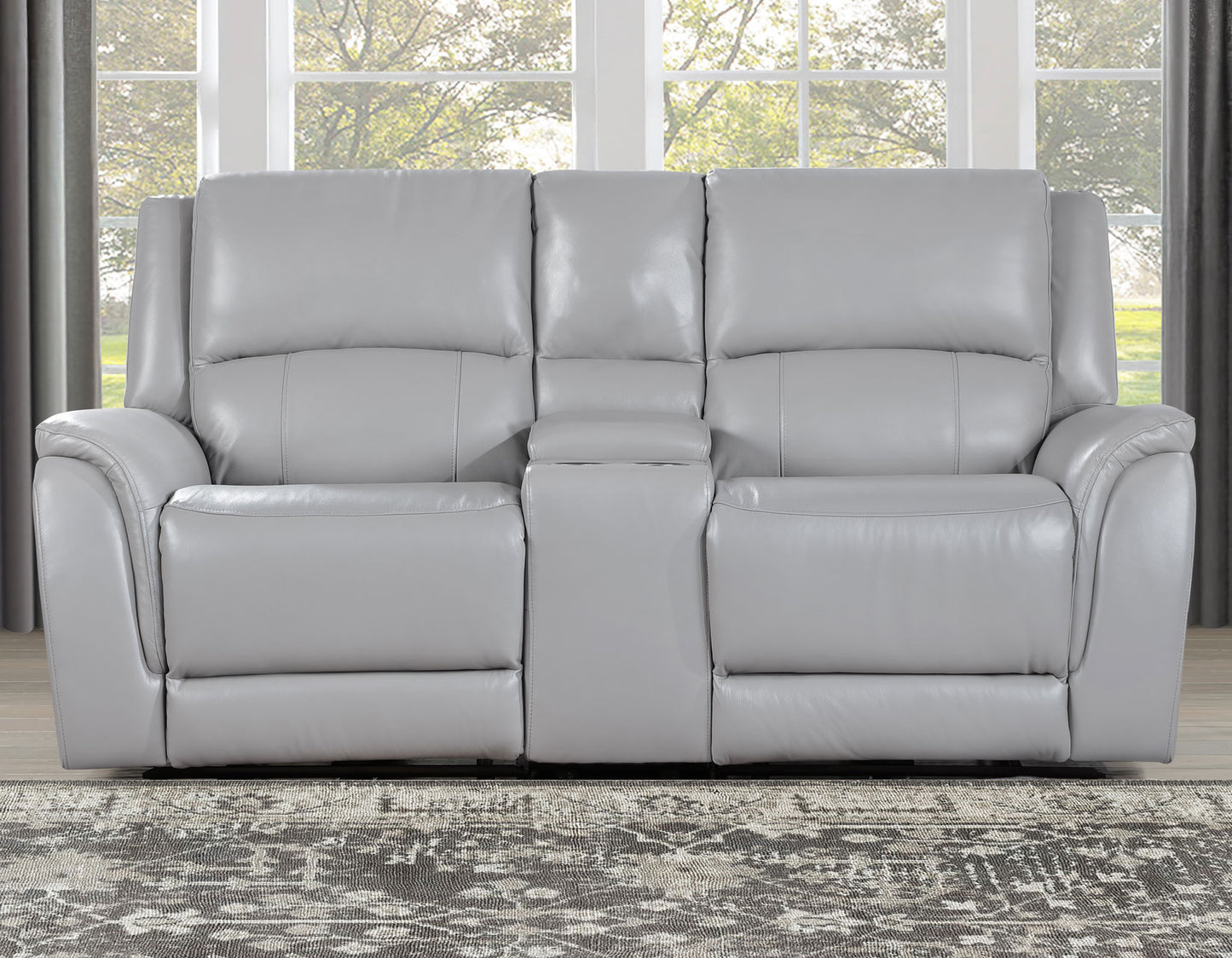 Alexandria Leather Power Reclining Console Loveseat, Stone