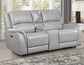 Alexandria Leather Power Reclining Console Loveseat, Stone