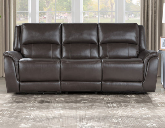 Alexandria Power Leather Reclining Sofa, Chocolate