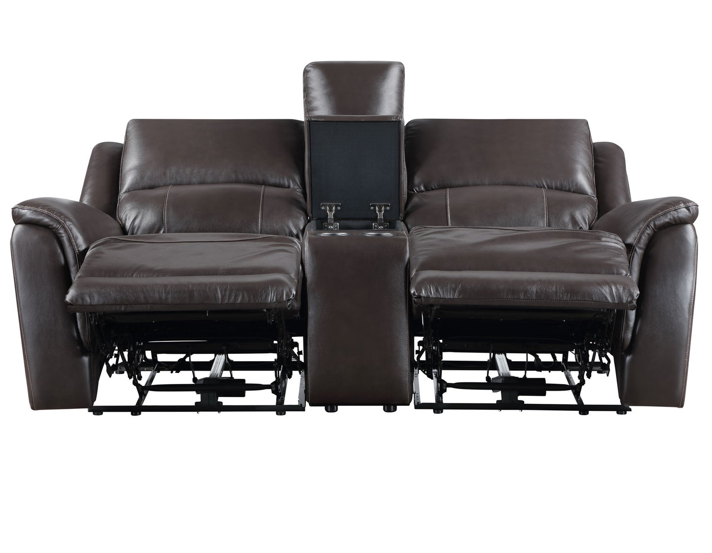 Alexandria Leather Power Reclining Console Loveseat, Chocolate