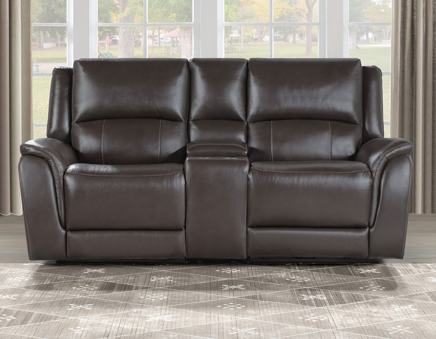 Alexandria Leather Power Reclining Console Loveseat, Chocolate