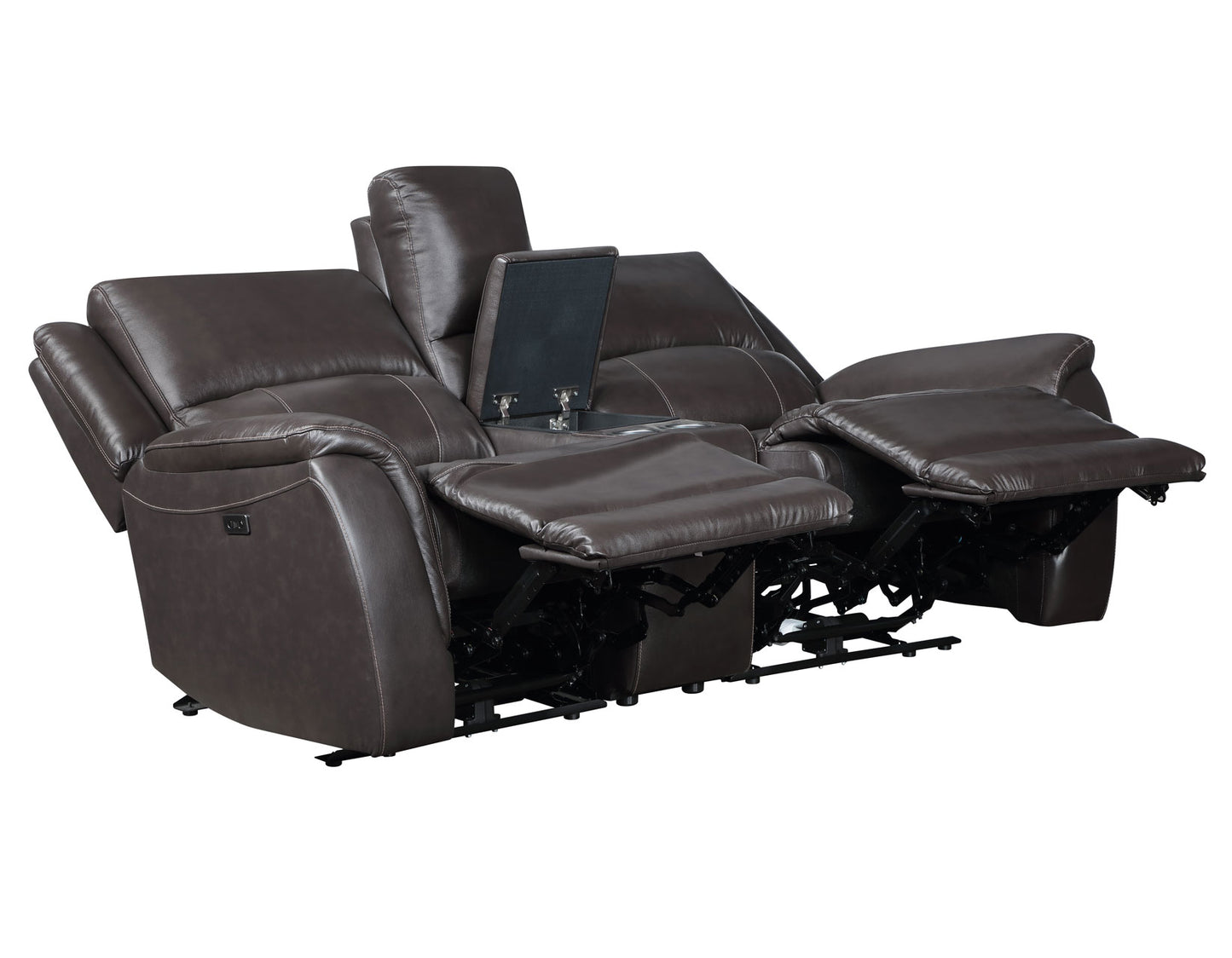 Alexandria Leather Power Reclining Console Loveseat, Chocolate