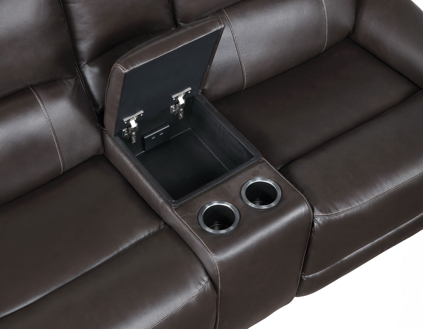 Alexandria Leather Power Reclining Console Loveseat, Chocolate