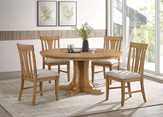 Hartville 5-piece Round Dining Table Set Natural Light Brown