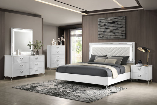 Cassia 5-piece Eastern King LED Bedroom Set White High Gloss