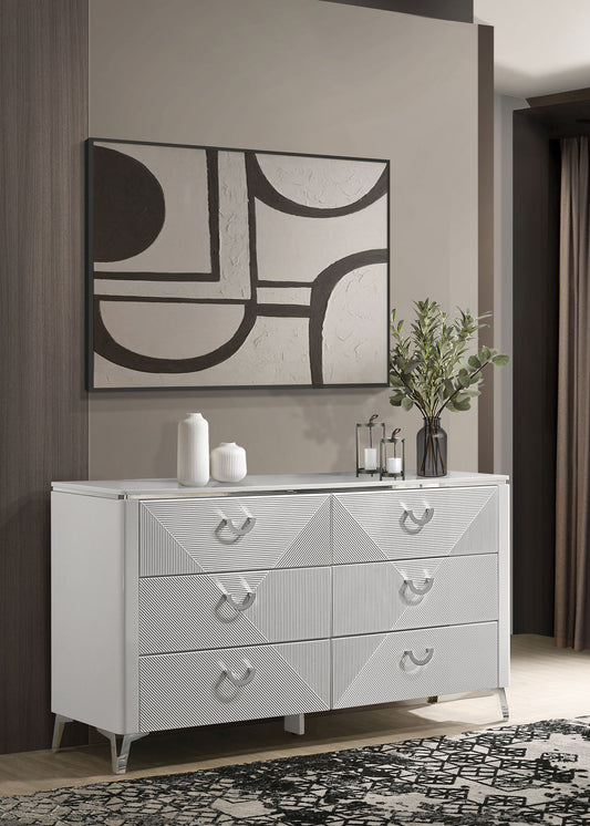 Cassia 6-drawer Bedroom Dresser Cabinet White High Gloss