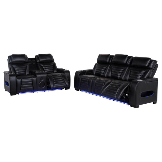 Zuma 2-piece Faux Leather Dual Power LED Sofa Set Black