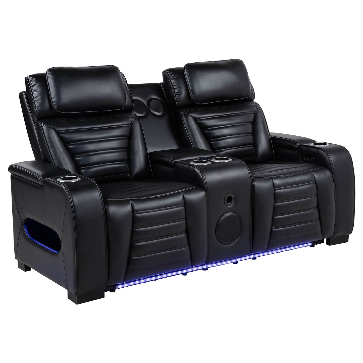 Zuma Faux Leather Dual Power Reclining LED Loveseat Black