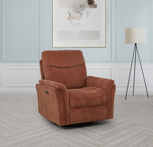 Adler Upholstered Power Swivel Glider Recliner Rust