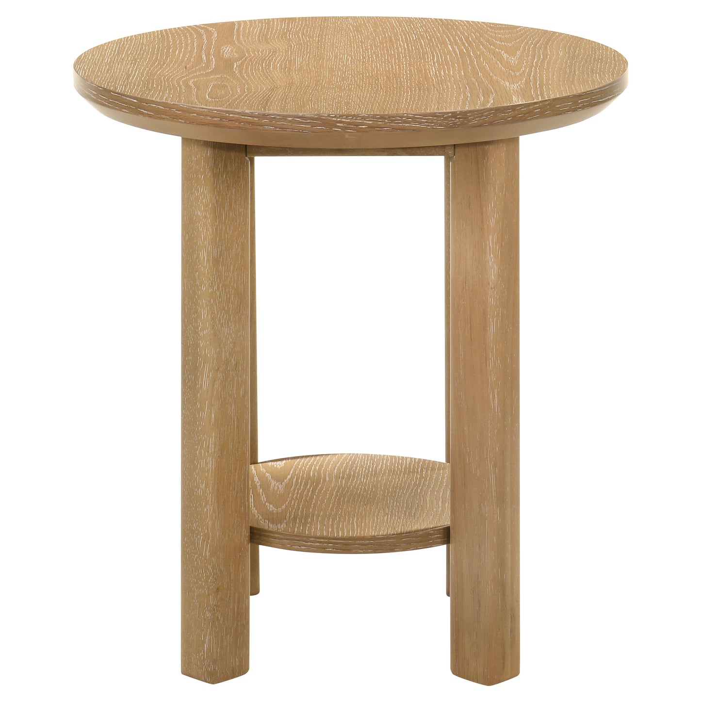 Ottowa Round Wood Side End Table with Shelf Washed Oak
